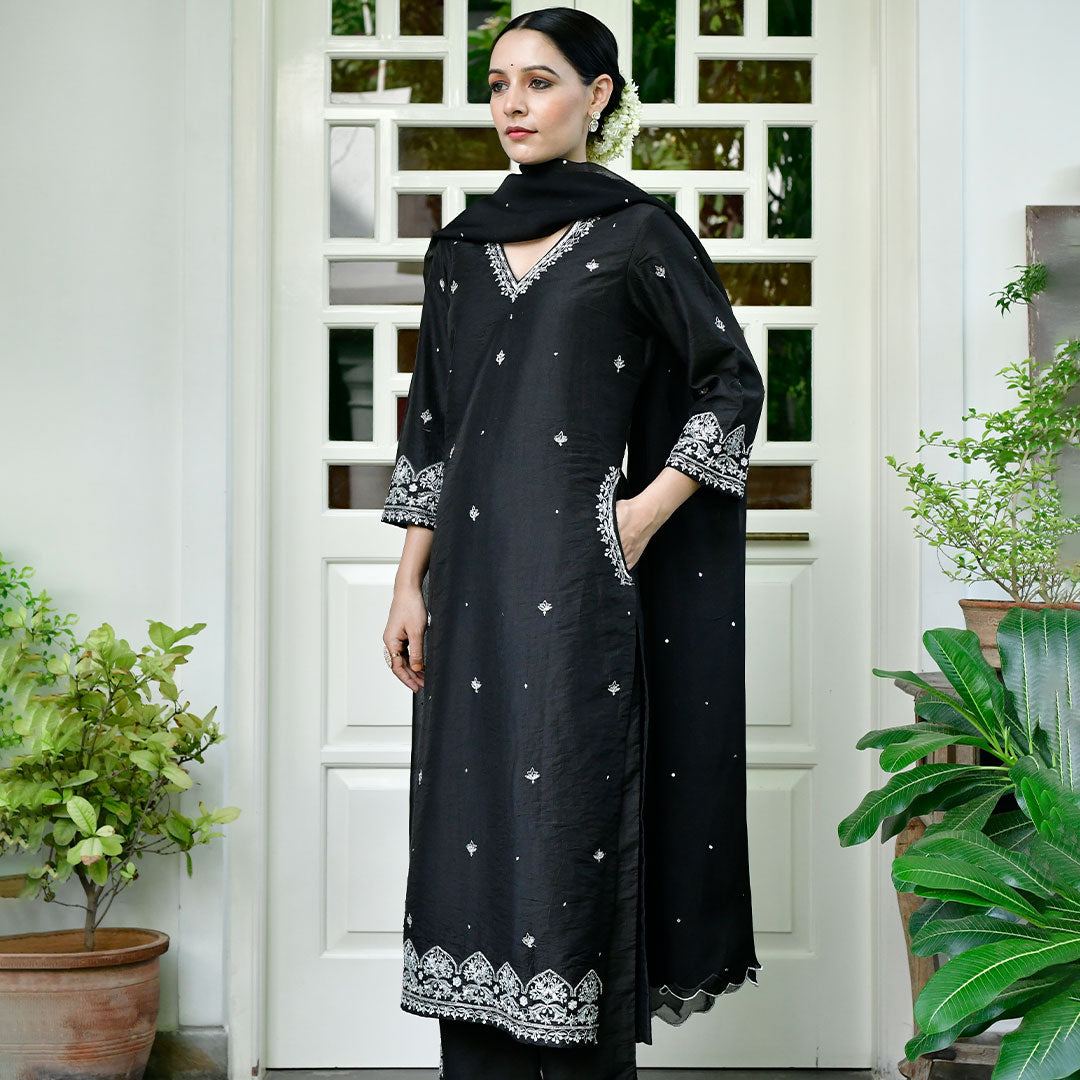 Buy Plus Size Suits Velvet Black Pakistani Sharara Suit LSTV114049